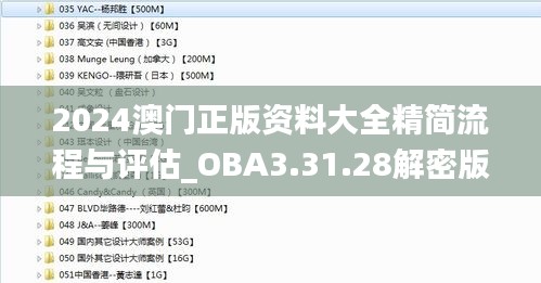 2024澳门正版资料大全精简流程与评估_OBA3.31.28解密版