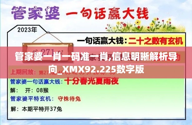 管家婆一肖一码准一肖,信息明晰解析导向_XMX92.225数字版