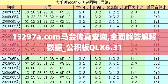 13297a.com马会传真查询,全面解答解释数据_公积板QLX6.31