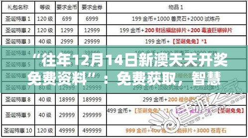 “往年12月14日新澳天天开奖免费资料”：免费获取，智慧投注的关键