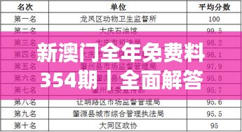 新澳门全年免费料354期｜全面解答解释落实