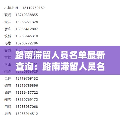 路南滞留人员名单最新查询：路南滞留人员名单最新查询电话 