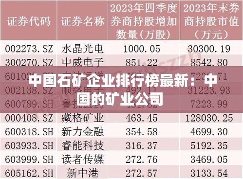 中国石矿企业排行榜最新：中国的矿业公司 